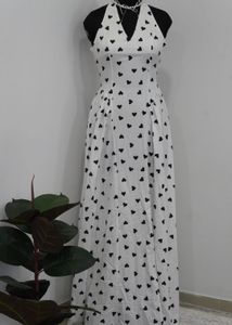 White Heart Print Maxi Dress