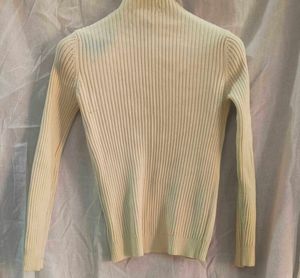 Orange Ribbed V-Neck Long Sleeve Top