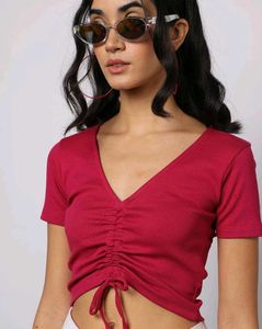 Stylish Ruched V-Neck Crop Top