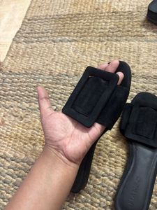 MANGO Stylish Black Buckle Slide Sandals