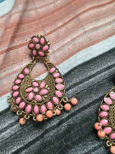 Beautiful Pink Stone Jhumka Earrings