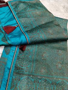 Elegant Teal Embroidered Saree