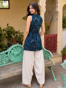 Elegant Teal Bandhani Kurta Set