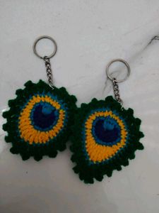 Crochet Peacock Feather Keychains