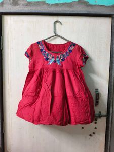 Red Embroidered Kurta Top