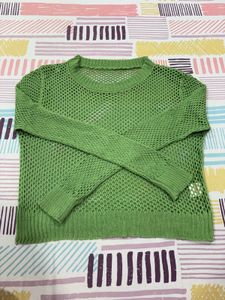 savana Green Mesh Knit Cropped Top
