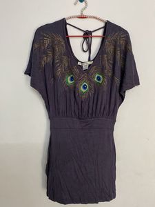 partywear dress with elegant peacock embroidery