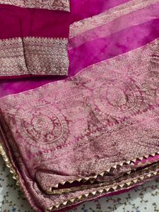 Pink Saree with blouse and Bag ❤️
