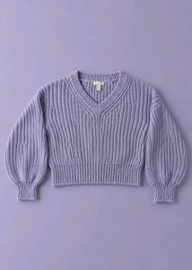 LAVENDER V-NECK CHUNKY KNIT CROPPED SWEATER