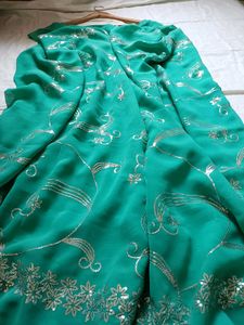 Emerald Green Saree with Silver Embellishments