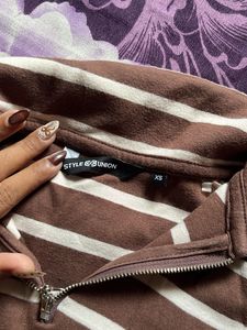 Striped Quarter Zip Collared Shirt