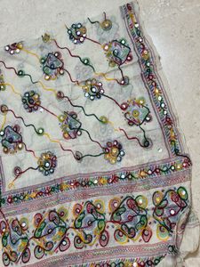Navratri Mirror work White dupatta
