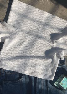 Elegant White Textured off shoulder Top