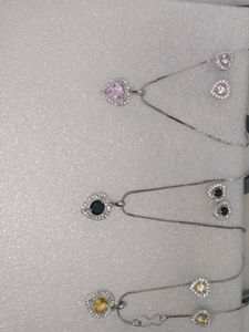 American Diamond Silver Pendant Set