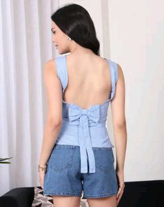Shein Blue Gingham Sleeveless back bow Top
