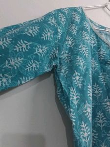 Teal Printed Cotton Kurta