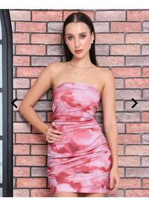 Strapless Ruched Tie-Dye Mini Dress