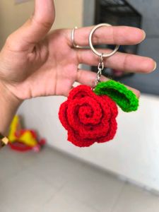 Handmade Crochet Rose Keychain