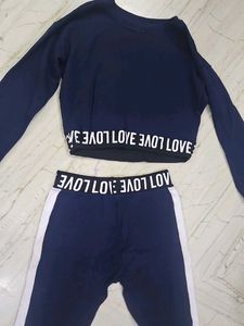 Navy Blue "Love" Crop Top &amp; Leggings Set