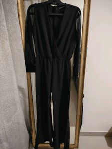 Full Length Black Jumpsuit with Sheer Sleeves