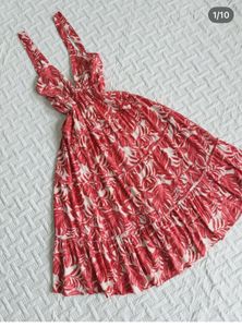 Boho Red Tropical Print Tiered Maxi Dress
