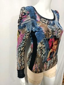 Unique Graphic Print Long Sleeve Top