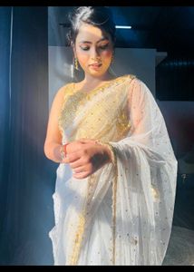 Elegant Grey Stone work Saree