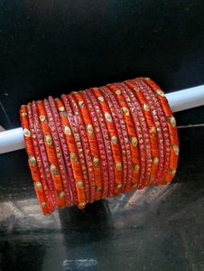Vibrant Orange & Gold Bangles Set