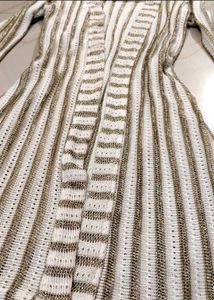 New White And Gold Wool Overcoat Shrug