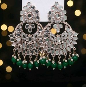 Green Heavy Earings Party Wear