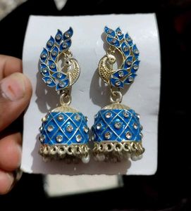 Stunning Blue Jhumka Earrings Set