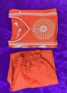 Orange Kurta Set with White Floral Print