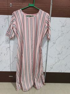 Peachy Pink Midi Dress With Belt