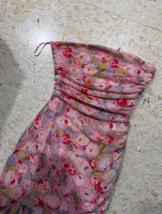 ZARA Ruched Floral Tube Dress