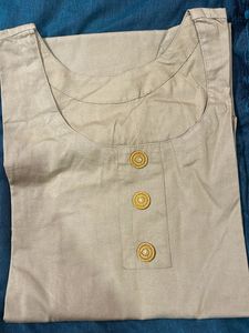 Elegant Taupe Kurta with Gold Buttons