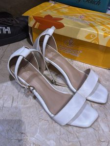 Stylish White Block Heels Sandals