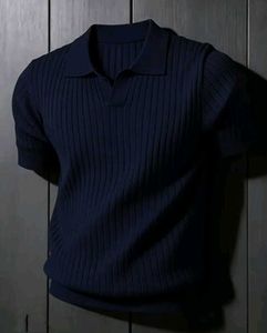 Men's Navy Blue Ribbed Polo Shirt