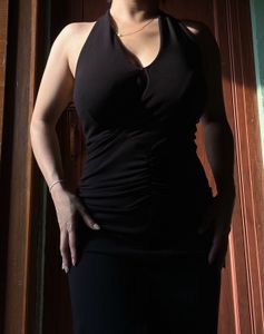 halter neck black gown