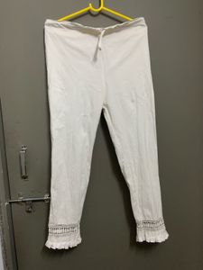 White Cotton Pant with Lace Trim