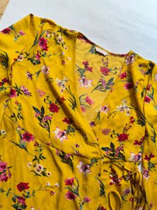 Yellow Floral Wrap Dress