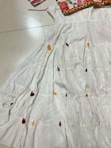 Embroidered Peacock Blouse &amp; White Skirt Set