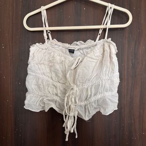 Ruched Tie-Front Crop Top