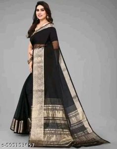 Elegant Black &amp; Gold organza plain saree