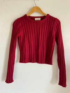 Chic Red Ribbed Knit Top