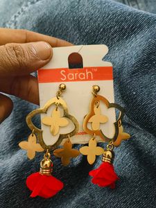 Sarah Gold & Red Tassel Earrings