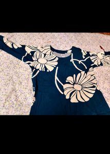 Stylish Teal Kurta with Floral Print
