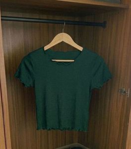 Green Lettuce Trim Crop Top