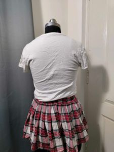 Benetton Graphic T-Shirt and Plaid Skirt Set