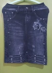 Blue Denim skirt with Rose Pockets