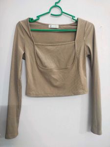 Ribbed Square Neck Long Sleeve Top